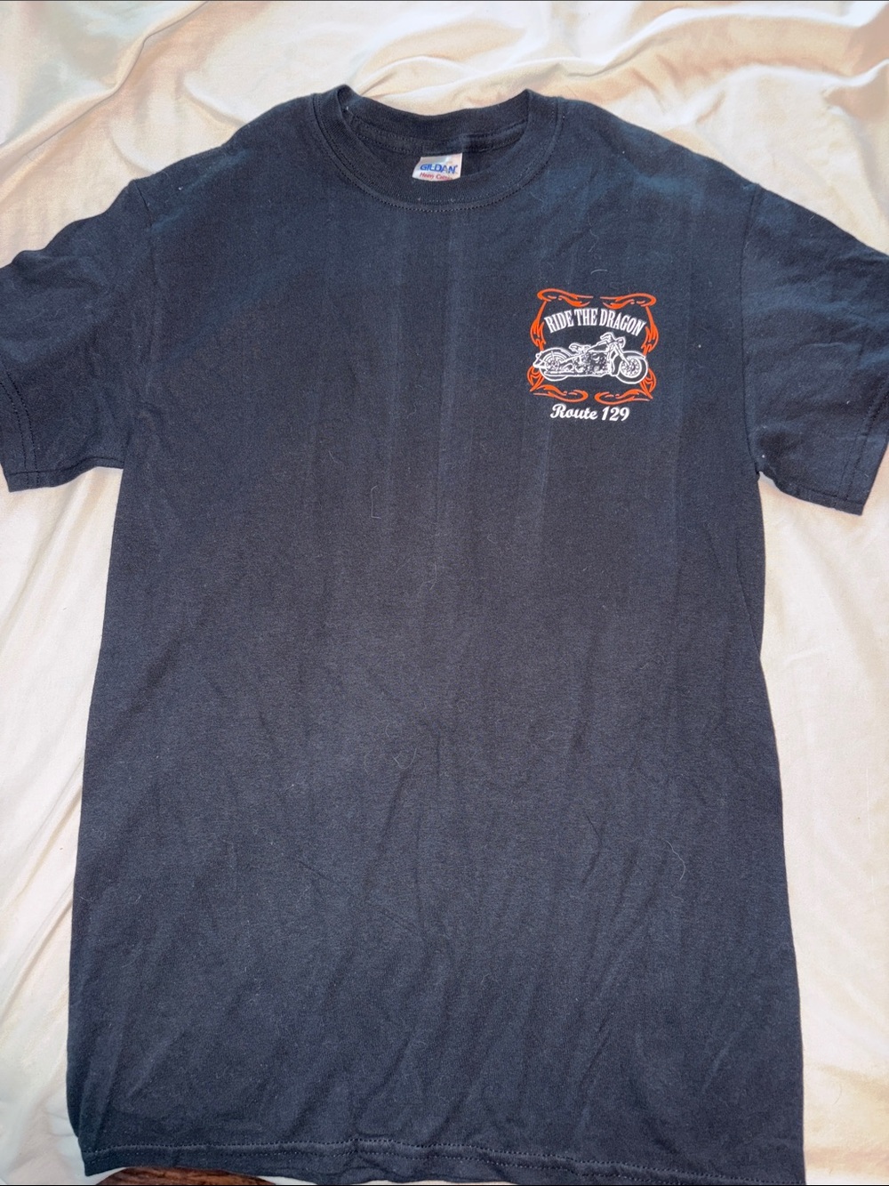 Ride The Dragon Route 129 Graphic Tee - Black size juniors small. Motorcycle